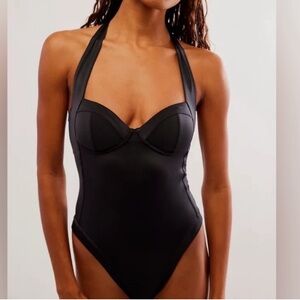 We Are HAH NWT Small Black One Piece Halter Swimsuit Pull It Thru Bodysuit